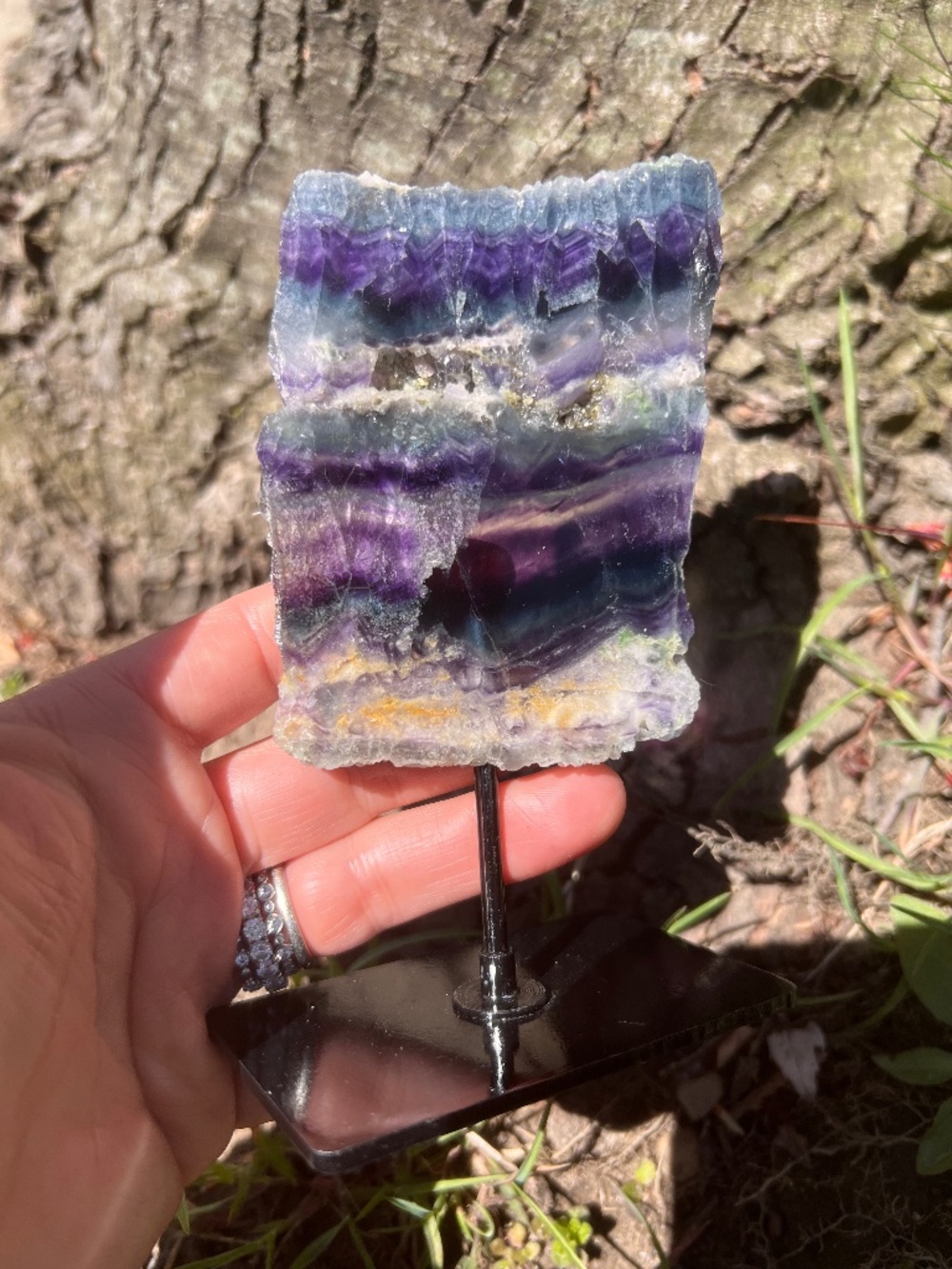 Fluorite (5) slab with metal stand | crystal